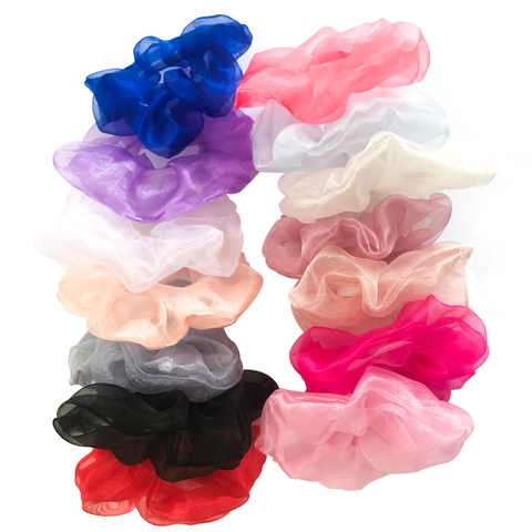 Organza Scrunchies Hair Ties For Women Girls Korean Style Solid Color Large Pleated Elastic Hair Bands Elegant Accessories
