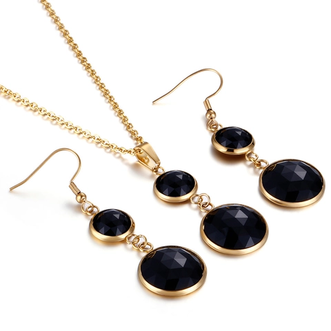 Mode Rund Facettiert Bunter Kristall Schmuck Für Frauen Vergoldet 316L Edelstahl Halskette Und Haken Ohrringe