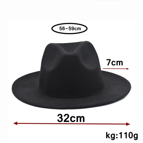 Vintage Wide Brim Fedora Hat Wool Felt Retro Jazz Cap With Faux Leather Band Metal Buckle Solid Color Unisex
