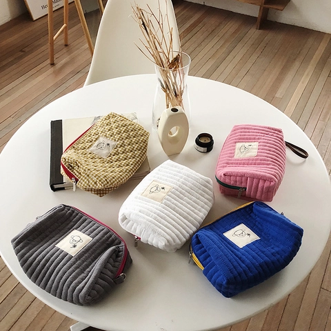 Borsa Per Trucco In Cotone Trapuntato E Velluto A Coste Floreale Astuccio Portatrucchi Da Viaggio Per Donne