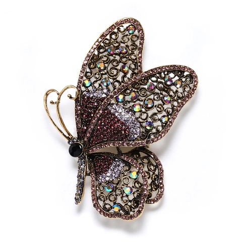 Large Butterfly Brooch For Women Retro Hollow Alloy Multi Color Rhinestone Exaggerated Coat Pin Fashion Jewelry