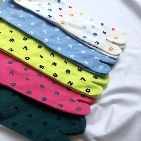 Chaussettes Tabi Japonaises en Coton Peigné avec Impression de Numéros Deux Orteils Mi-mollet Chaussettes Décontractées pour Femmes Hommes