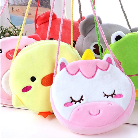 Kids Cartoon Animal Plush Crossbody Bag Small Shoulder Purse For Toddler Girls Soft Novelty Coin Pouch