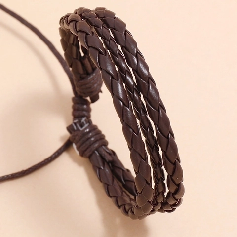 Braided PU Leather Bracelet Adjustable Wax Cord Retro Punk Style Multi Layer Jewelry For Men Women