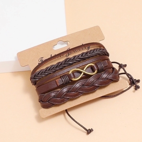 Vintage Gevlochten PU Leren Armband Multi Layer Oneindigheidssymbool Retro Unisex Waskoord Legering Sieraden Accessoire Verstelbaar