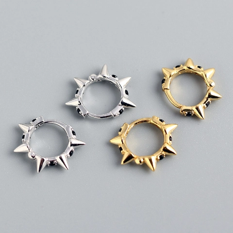 Pendientes De Aro Punk Spike Plata De Ley 925 Con Circonita Negra Remache Estilo Gótico Joyería Para Mujeres Hombres