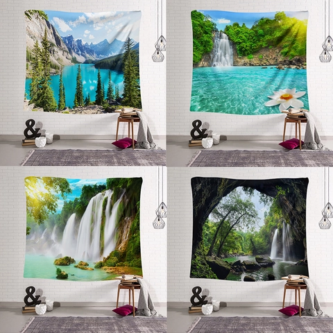 Arazzo Da Parete Paesaggio Naturale Polie Stere Cascata Foresta Montagna Paesaggio Sfondo Panno Appeso Per Arredamento Soggiorno