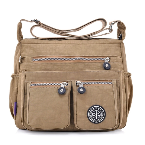 Women Waterproof Nylon Shoulder Bag Multi Pocket Large Capacity Casual Messenger Crossbody Bag Adjustable Strap