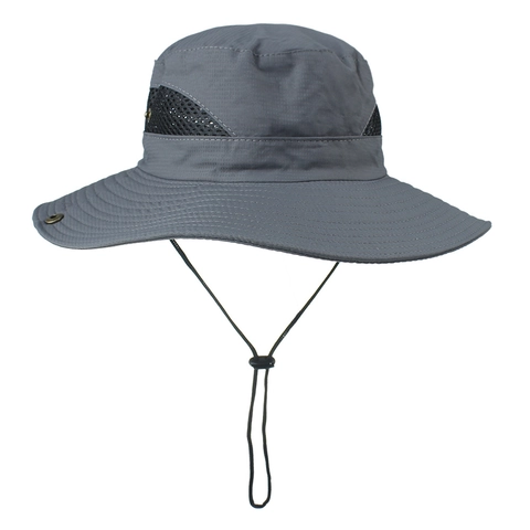 Cappello Da Sole All'aperto Rete Traspirante Asciugatura Rapida Pescatore Poliestere Protezione UV Corda Antivento Regolabile Pieghevole