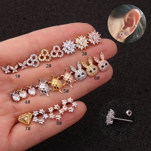 Orecchini A Lobo Per Cartilagine In Zirconia Cubica Con Perno In Acciaio Inossidabile Forma Animale Gioielli Per Piercing
