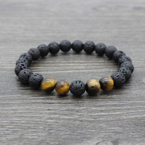 Natural Lava Rock Stone Beaded Bracelet Elastic Yoga Meditation Healing Jewelry For Men Women Simple Fashion