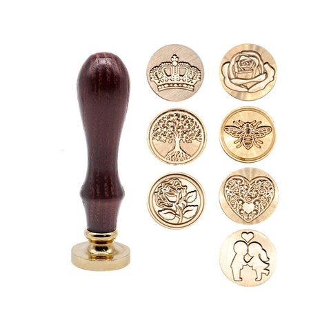 Vintage Sealing Wax Stamp Wood Handle Brass Head Retro Pattern DIY Envelope Invitation Gift Decor Wedding Craft Tool
