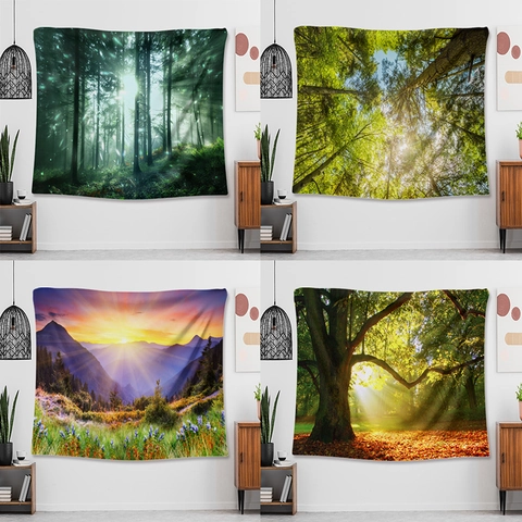 Arazzo Da Parete Paesaggio Forestale Poliestere Raggi Di Sole Natura Arte Per Camera Da Letto Soggiorno Arredamento