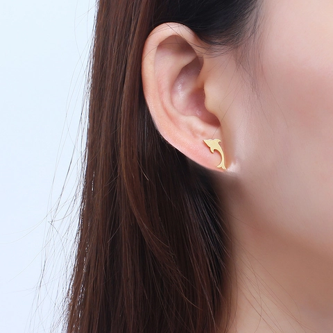 Dolphin Jewelry Necklace And Earrings 316L Stainless Steel Minimalist Elegant Animal Pendant Snake Bone Chain For Women