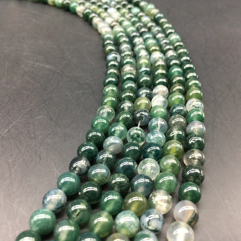 Natural Moss Agate Green Stone Round Loose Beads Polished Waterweed Agate For DIY Bracelet Necklace Jewelry Making Crafts