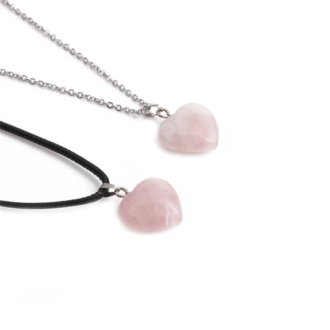 Heart Pendant Necklace Natural Rose Quartz Stone Stainless Steel Chain Wax Cord Polished Jewelry For Women