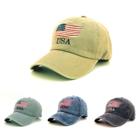Casquette De Baseball Broderie Drapeau USA Coton Lavé Rétro Vintage Distressed Dad Hat Unisexe Protection Solaire Extérieur