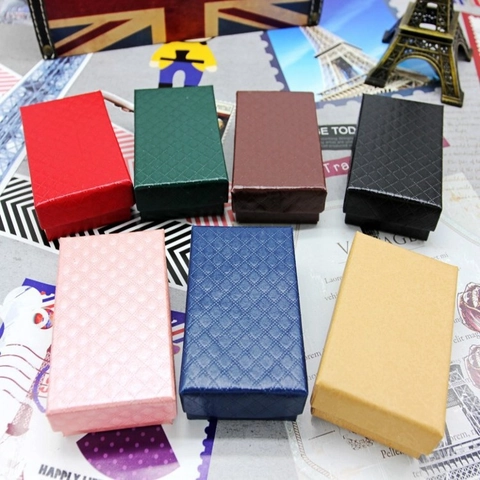 Jewelry Gift Packaging Case Kraft Paper Cardboard Rhombus Texture Rectangular With Sponge Liner For Necklace Ring