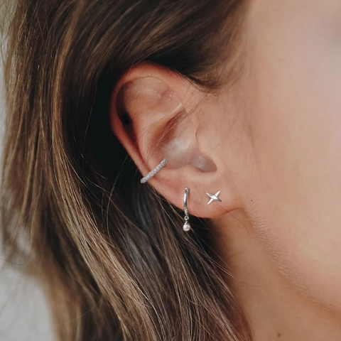 Orecchini Cerchio Süßwasserperle Argento Sterling 925 Perla de Agua Dulce Acqua Dolce Geometrici Minimalisti Eleganti Donna