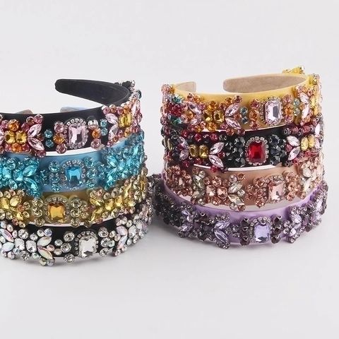 Baroque Luxury Rhinestone Wide Padded Headband Vintage Crystal Embellished Hair Hoop Glamorous Hair Accessory For Women