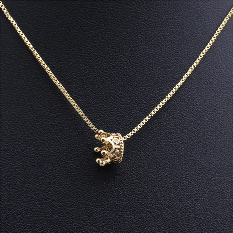 Crown Pendant Necklace Copper Micro Pave Zircon Box Chain Fashion Jewelry Accessories For Women Wedding Birthday Gift Charm
