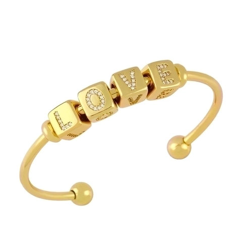 Bangle Bracelet With Alphabet Initial Letter Cubic Zirconia Pave Copper Gold Plated DIY Minimalist Jewelry For Women
