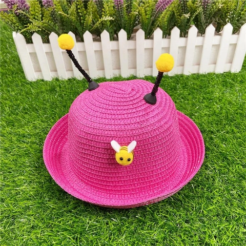 Cappello Di Paglia Per Bambini Simpatico Design Ape Intrecciato Estivo Da Spiaggia Per Ragazzi E Ragazze Corda Antivento