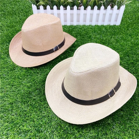 Cappello Fedora In Paglia Intrecciata Parasole Estate All Aperto Spiaggia Stile Jazz Traspirante Con Cintura Decorativa Pelle Unisex