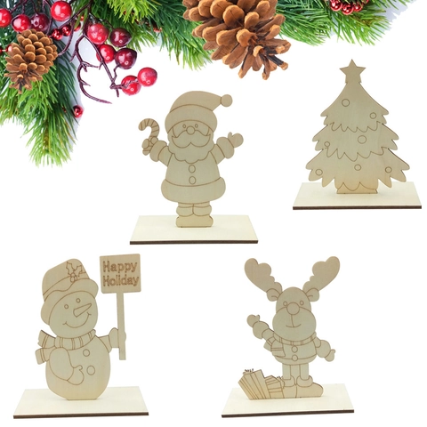 Ornements Noël Bois Bureau DIY Non Peints Père Noël Bonhomme De Neige Renne Arbre Décor De Table Joyeuses Fêtes
