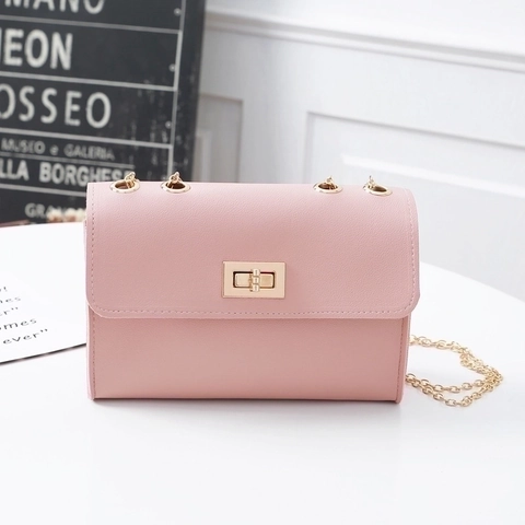Mini Crossbody Bag PU Leather Gold Chain Strap Rotary Lock Flap Small Square Shoulder Bag For Women Daily Urban Style