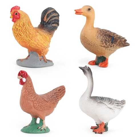 Realistic Poultry Animal Models Simulation Plastic Rooster Hen Duck Goose Miniature Cognitive Educational Toys Decor
