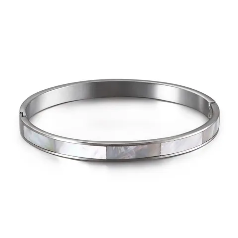 Elegante Bracciale Rigido In Acciaio Inossidabile Intarsio In Conchiglia Bianca Madreperla Minimalista Per Donne Ragazze