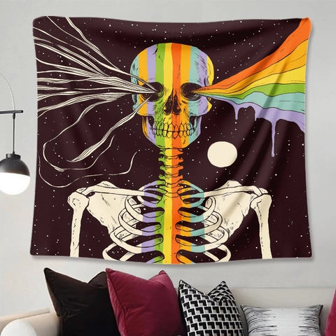 Arazzo Gotico Con Teschio Da Parete Poliestere Tarocchi Fasi Lunari Scheletro Floreale Decorazione Boho Casa