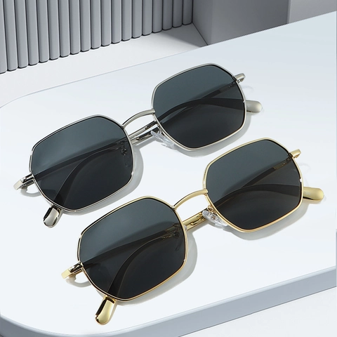 Occhiali Da Sole Esagonali Montatura In Metallo Protezione UV400 Lenti Poligonali Moda Retro Chic Per Donne Uomini