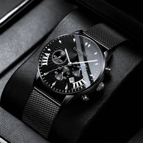 Business Men Quartz Watch Stainless Steel Mesh Strap Luminous Date Multi Sub Dial Fashion Analog Wristwatch