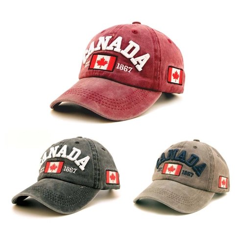 Casquette De Baseball Brodée Drapeau Canada Coton Lavé Ajustable Chapeau De Soleil Vintage Unisexe Rétro Outdoor