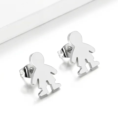 Small Boy Human Silhouette Stud Earrings Stainless Steel Polished Gold Silver Rose Gold Minimalist Trendy Jewelry Gift