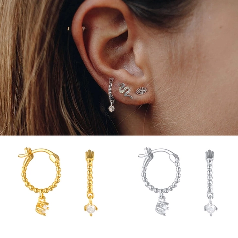 Orecchini A Cerchio Huggie In Argento Sterling 925 Con Pendente In Zircone Gioielli Minimalisti Per Donna
