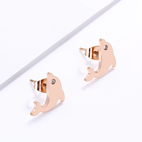 Pendientes De Delfín De Acero Inoxidable Con Zirconia Pulido De Alto Brillo Joyas De Animales Para Mujeres Niñas