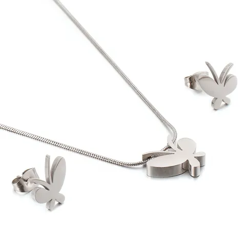 Joyas De Collar Y Pendientes De Mariposa Minimalista Acero Inoxidable 316L Bañado En Oro 18K Cadena De Serpiente Para Mujer