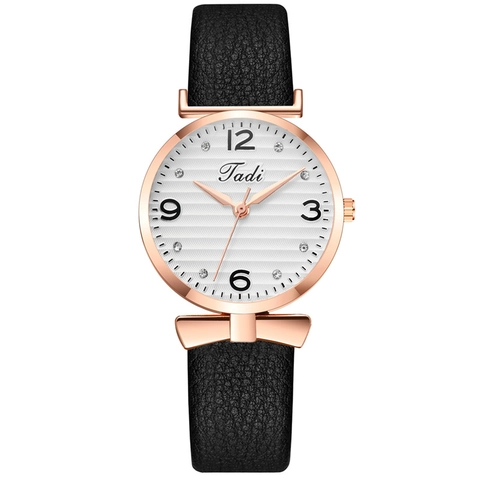 Reloj de Cuarzo de Moda para Mujer Lazo Esfera de Strass Correa de Cuero PU Reloj Casual
