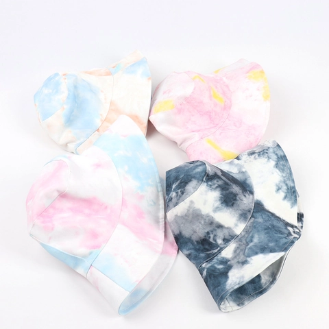 Chapeau Bob Tie-Dye Coton Polyester Bord Large Protection Solaire Respirant Style Ethnique Cordon Coupe-Vent Hommes Femmes