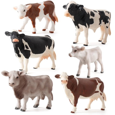 Juguete Modelo De Vaca Realista Plástico Simulación Animales De Granja Figuras Toro Holstein Vaca Simmental Educativo Niños