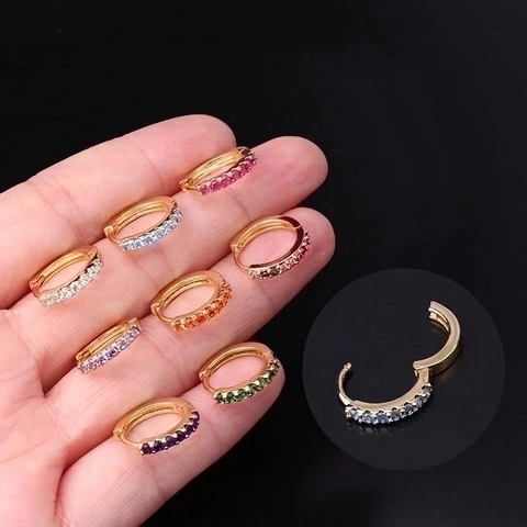 Kleurrijke Zirkonia Huggie Hoop Oorbellen Koper Verguld Regenboog Kleine Piercing Sieraden Voor Dames Mode Trendy