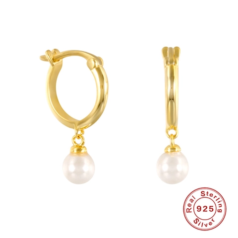 Orecchini Cerchio Süßwasserperle Argento Sterling 925 Perla de Agua Dulce Acqua Dolce Geometrici Minimalisti Eleganti Donna