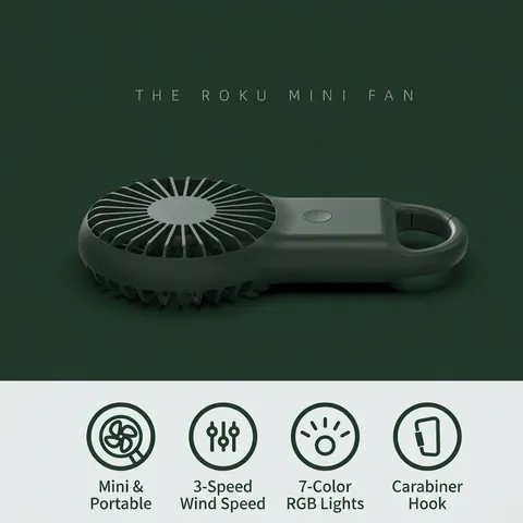Mini Handventilator ABS PP Plastic USB Oplaadbaar Meerdere Snelheden Draagbaar Outdoor Koeling Met Karabijnhaak LED Stil