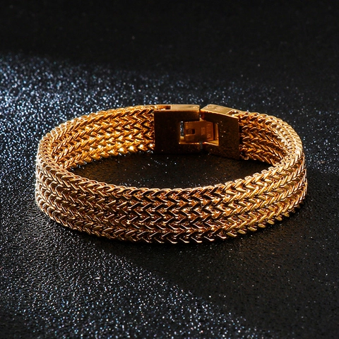 Stainless Steel Bracelet For Men Franco Wheat Link Chain Hip Hop Punk Retro Industrial Style Jewelry With Fold Clasp