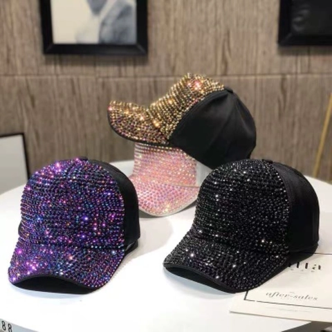 Berretto da Baseball in Cotone di Moda Donna Uomo con Strass Scintillanti Intarsiati Cappello a Becco d'Anatra Traspirante per Viaggio All'aperto