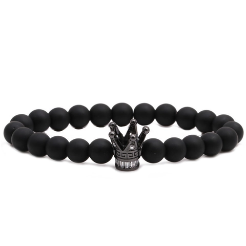 Bracelet Perlé pour Homme Pierre Noire Mate Turquoise Blanc Couronne Luxe Zirconia Incrusté Bijoux de Mode Cadeau