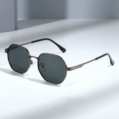 Occhiali Da Sole Ottagonali Da Uomo Montatura In Metallo Poligonale Vintage Moda Protezione UV400 Classico